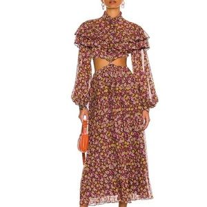 Ronny Kobo Collection Floral Cutout Maxi Dress in Burgundy, Yellow